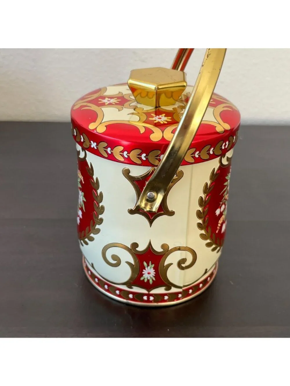 Vintage Murray Allen Handled Metal Candy Tin // Round Floral Lidded Canister // - Picture 4 of 8